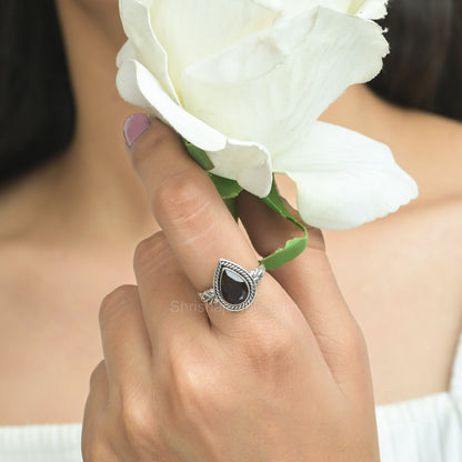 Faceted Red Garnet 925 Sterling Silver Ring - Shrisha Jewels - SJRG-10018