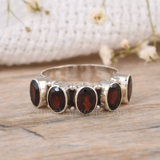 Faceted Red Garnet Oval 925 Sterling Silver Ring - Shrisha Jewels - SJRG-10068