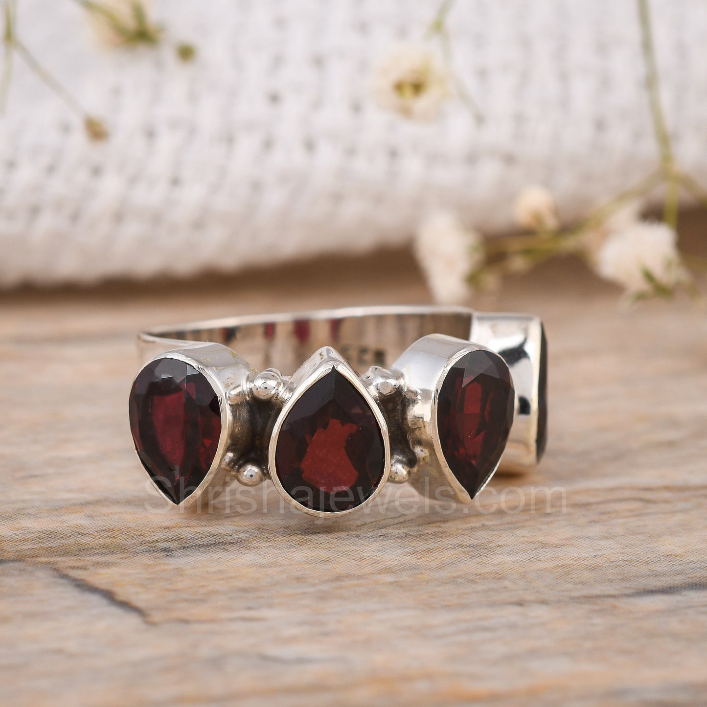 Faceted Red Garnet Pear 925 Sterling Silver Ring - Shrisha Jewels - SJRG-10070