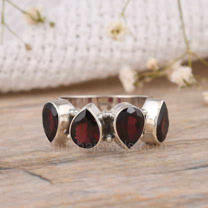 Faceted Red Garnet Pear 925 Sterling Silver Ring - Shrisha Jewels - SJRG-10070