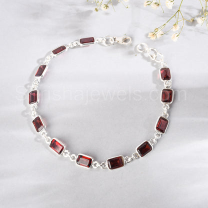 Garnet 925 Sterling Silver Bracelet - Shrisha Jewels - SJBR-10073