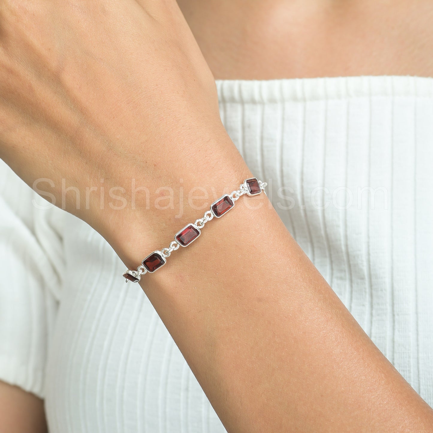 Garnet 925 Sterling Silver Bracelet - Shrisha Jewels - SJBR-10073