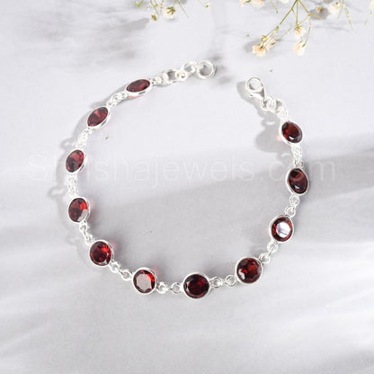 Garnet 925 Sterling Silver Bracelet - Shrisha Jewels - SJBR-10075