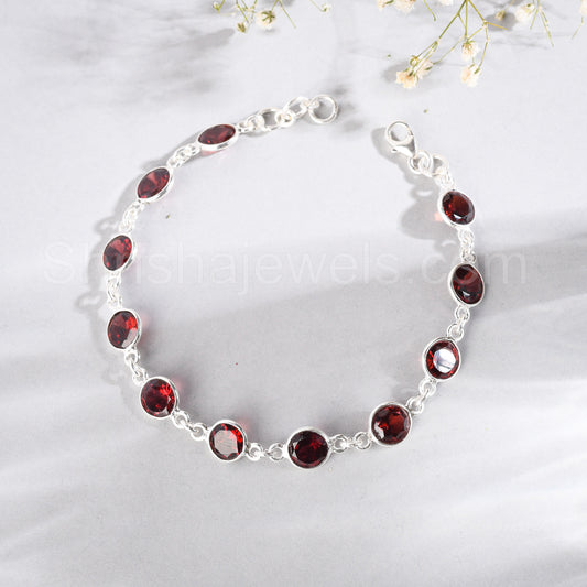 Garnet 925 Sterling Silver Bracelet - Shrisha Jewels - SJBR-10075