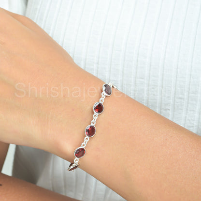 Garnet 925 Sterling Silver Bracelet - Shrisha Jewels - SJBR-10075