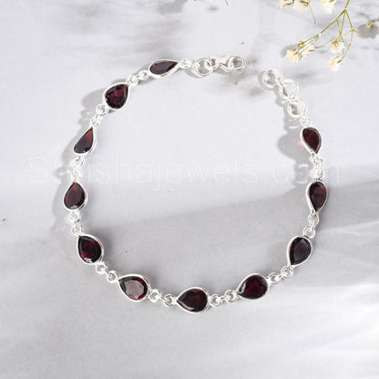 Garnet 925 Sterling Silver Bracelet - Shrisha Jewels - SJBR-10076