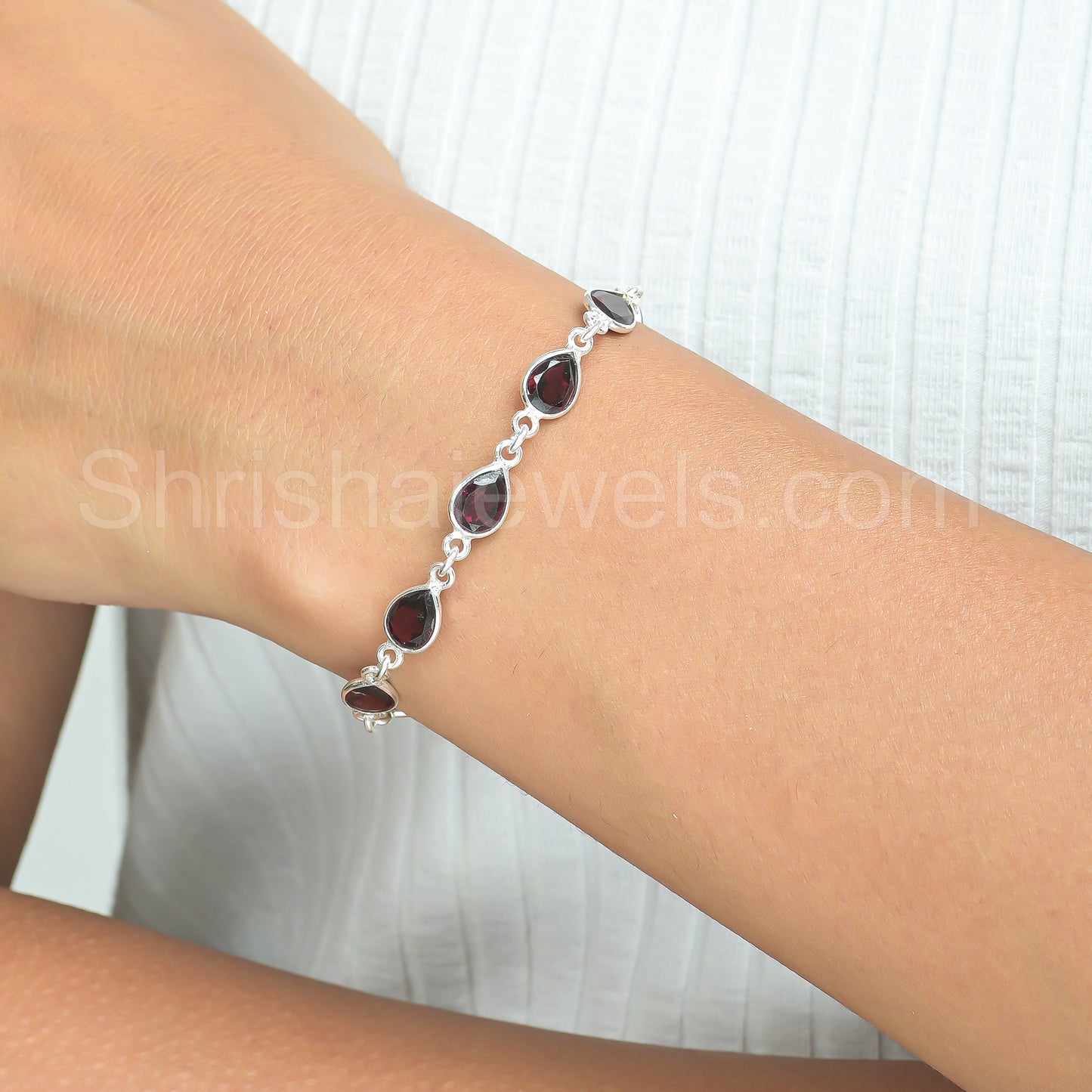 Garnet 925 Sterling Silver Bracelet - Shrisha Jewels - SJBR-10076