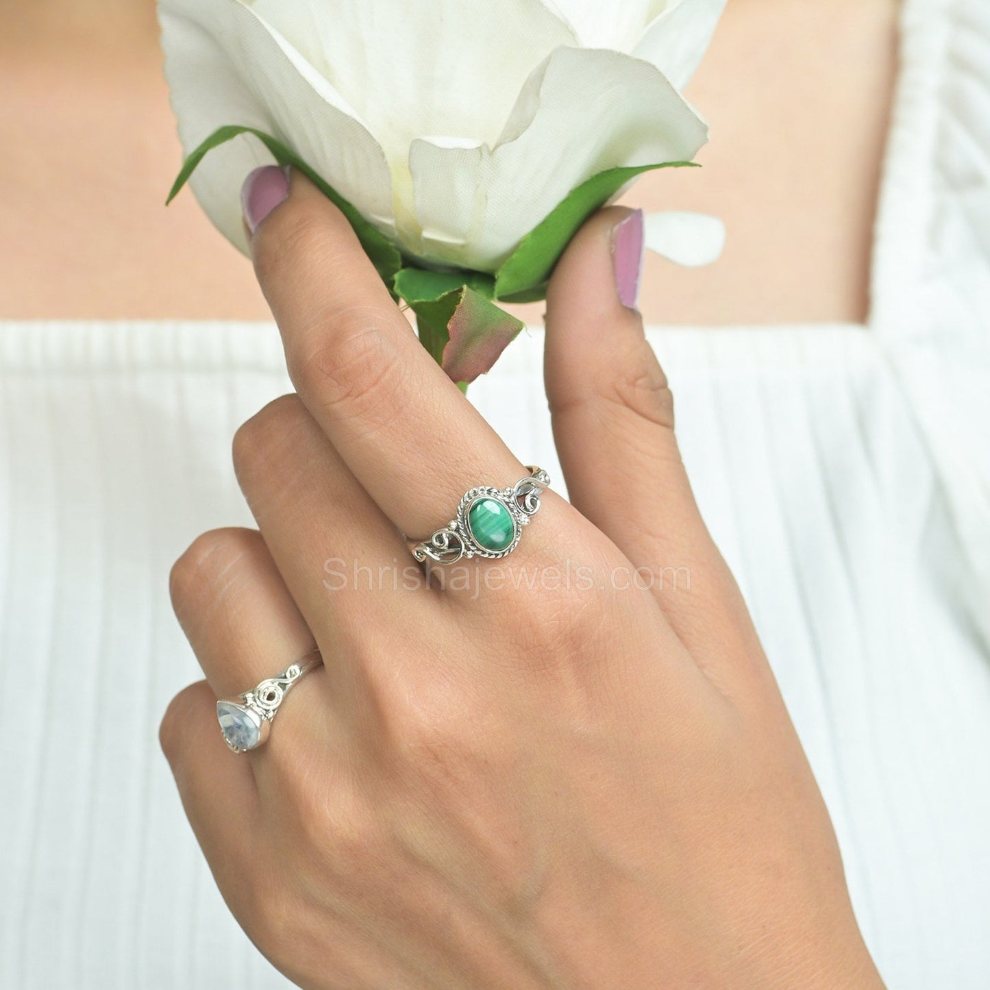 Green Malachite 925 Sterling Silver Ring - Shrisha Jewels - SJRG-10013