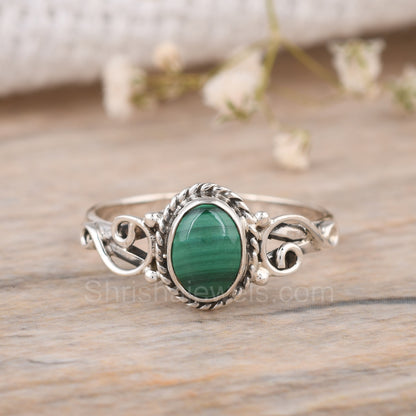 Green Malachite 925 Sterling Silver Ring - Shrisha Jewels - SJRG-10013