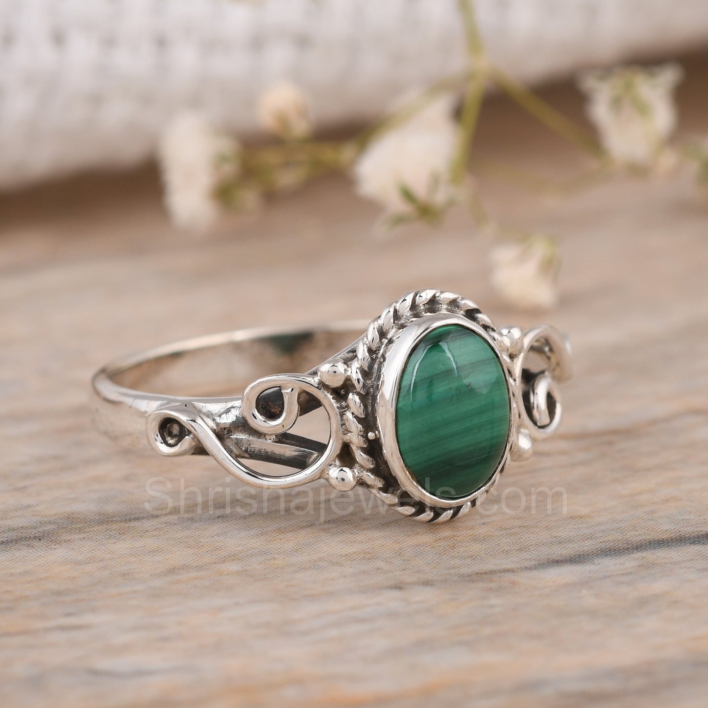 Green Malachite 925 Sterling Silver Ring - Shrisha Jewels - SJRG-10013