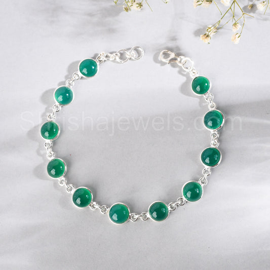 Green Onyx 925 Sterling Silver Bracelet - Shrisha Jewels - SJBR-10059