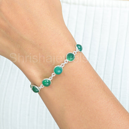 Green Onyx 925 Sterling Silver Bracelet - Shrisha Jewels - SJBR-10059