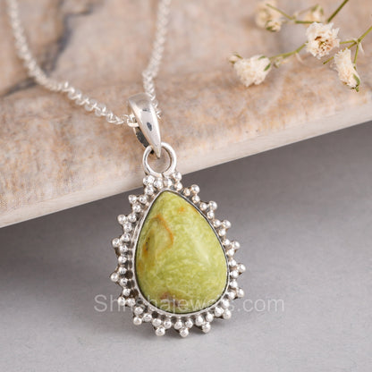 Green Opal 925 Sterling Silver Pendant  - One of Kind Ring - Shrisha Jewels - SJPD-10023