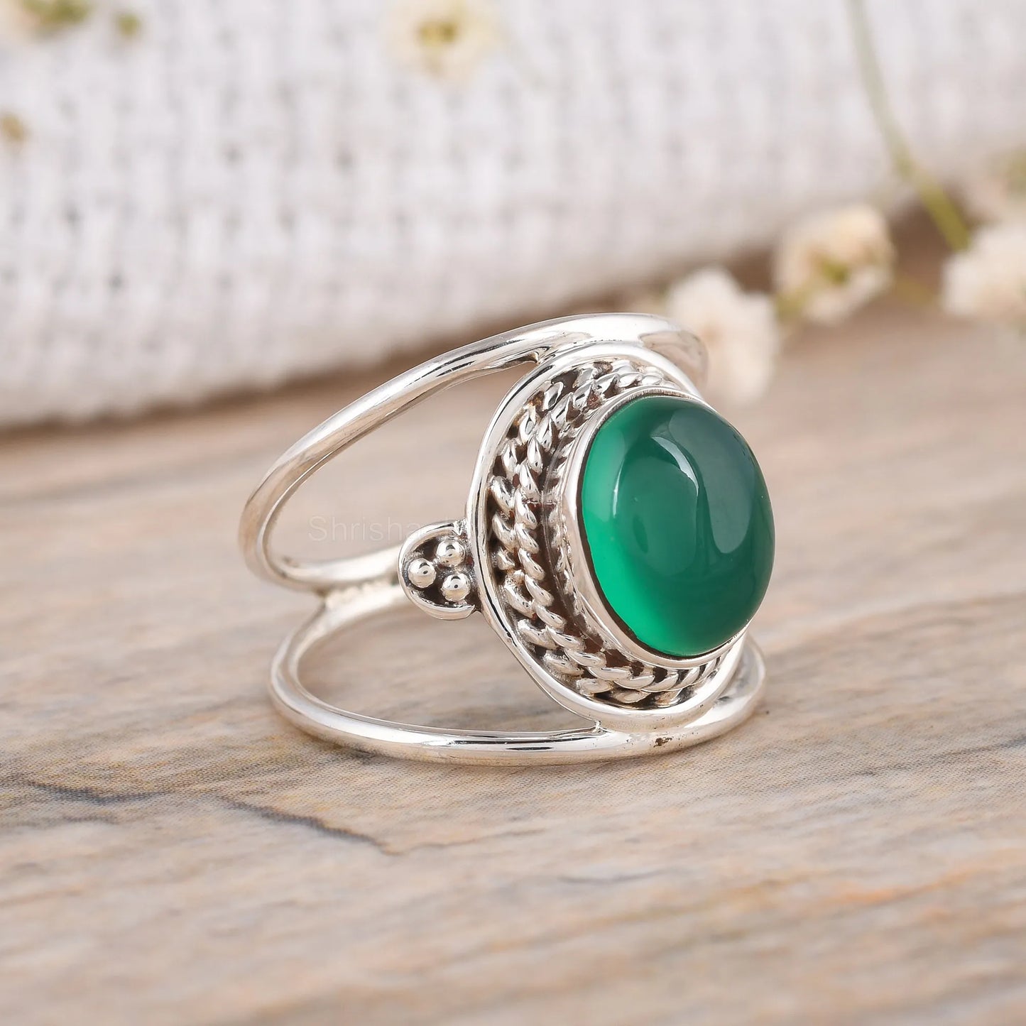 Handmade-Oval-Rose-Quartz-Statement-Ring-Two-Band-925-Sterling-silver-Design