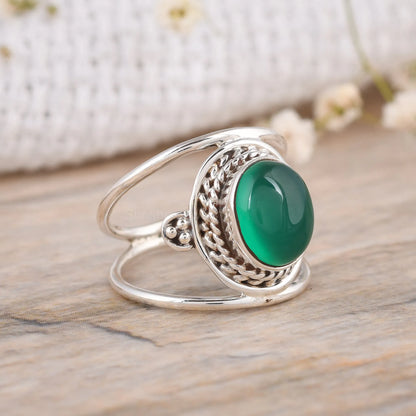 Handmade-Oval-Rose-Quartz-Statement-Ring-Two-Band-925-Sterling-silver-Design
