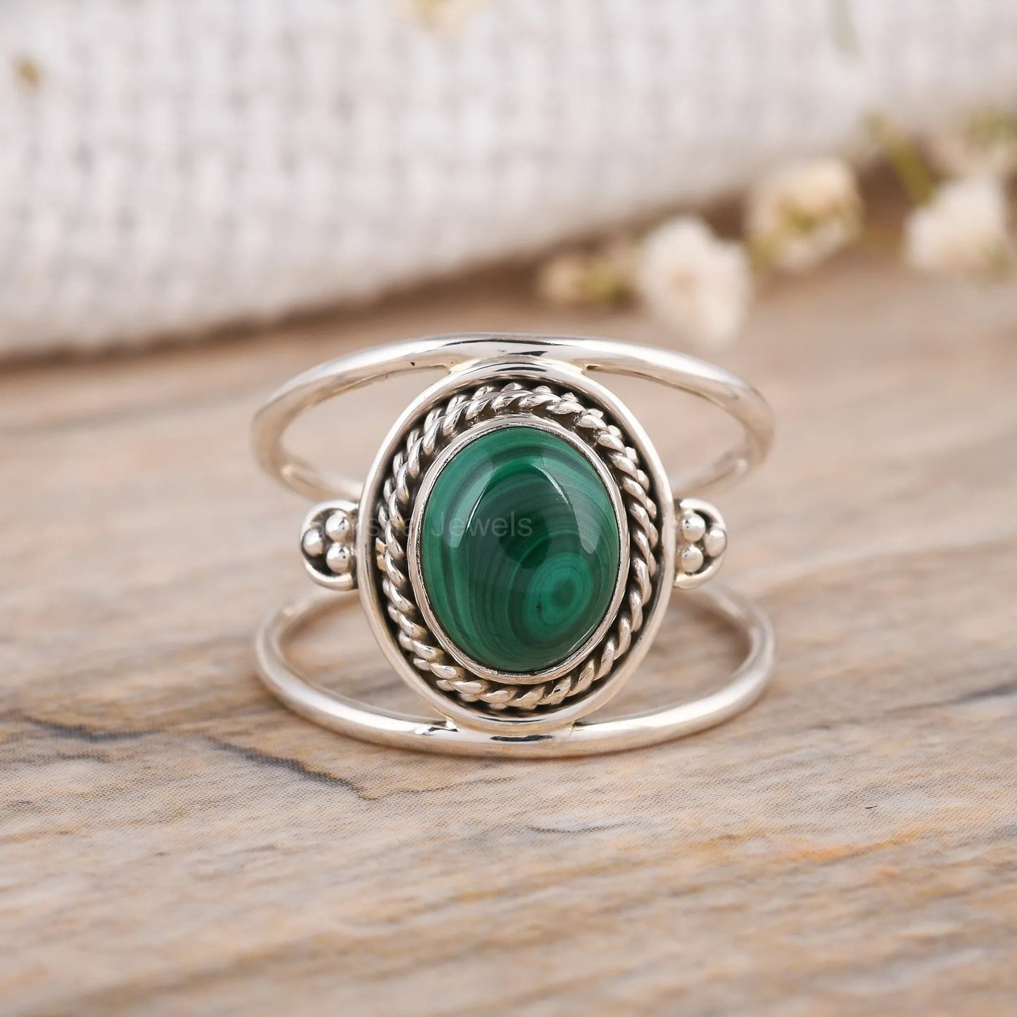 Handmade-Oval-Rose-Quartz-Statement-Ring-Two-Band-925-Sterling-silver-Design
