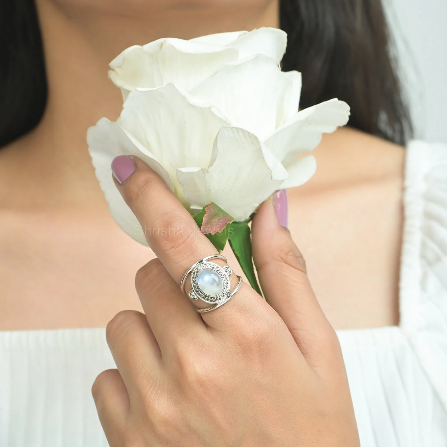 Handmade-Oval-Rose-Quartz-Statement-Ring-Two-Band-925-Sterling-silver-Design