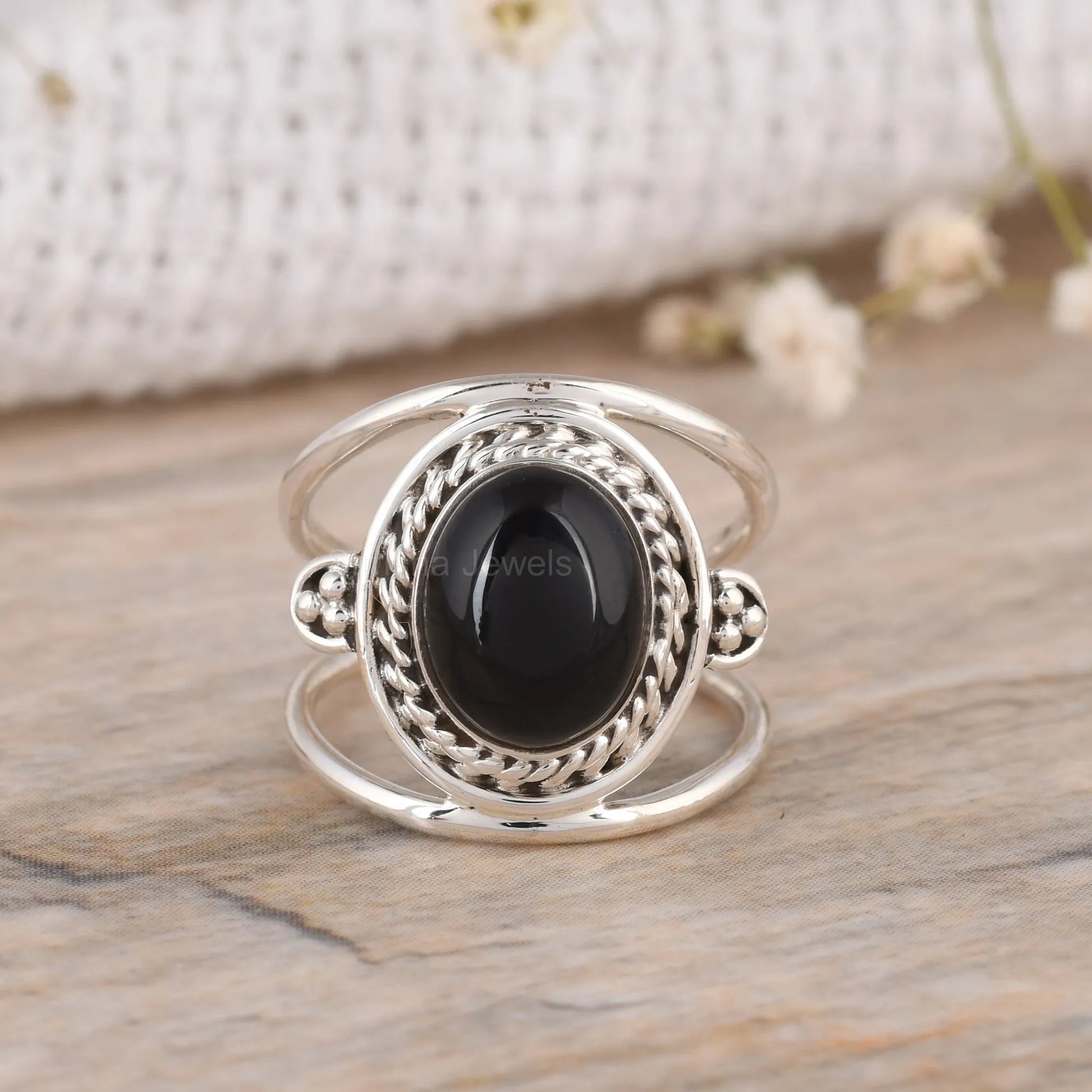 Handmade-Oval-Rose-Quartz-Statement-Ring-Two-Band-925-Sterling-silver-Design