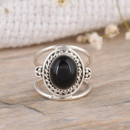 Handmade-Oval-Rose-Quartz-Statement-Ring-Two-Band-925-Sterling-silver-Design