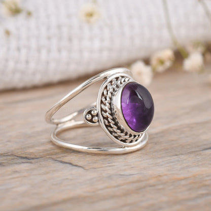 Handmade-Oval-Rose-Quartz-Statement-Ring-Two-Band-925-Sterling-silver-Design