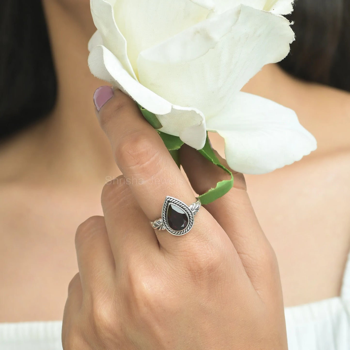 Handmade-Pear-Garnet-Ring-925-Sterling-Silver-Gemstone-Jewelry-USA