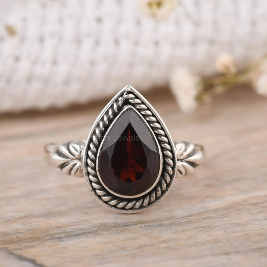 Handmade-Pear-Garnet-Ring-925-Sterling-Silver-Gemstone-Jewelry-USA
