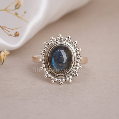 Labradorite 925 Silver Oval Shape Ring - Shrisha Jewels - SJRG-10083