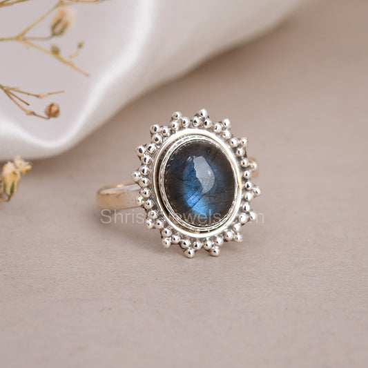 Labradorite 925 Silver Oval Shape Ring - Shrisha Jewels - SJRG-10083