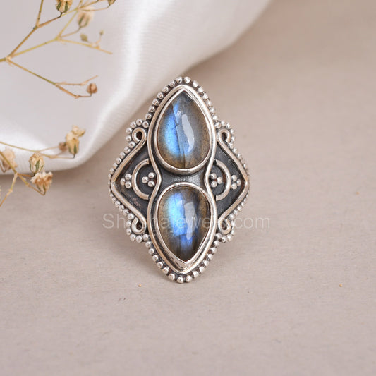 Labradorite 925 Silver Ring - Shrisha Jewels - Boho Ring - Statement Ring - SJRG-10071