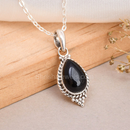 Black Onyx 925 Sterling Silver Pendant - Shrisha Jewels - SJPD-10042