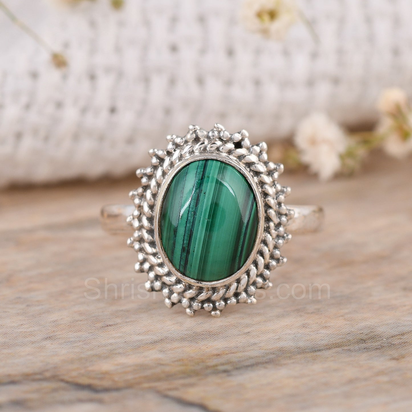 Malachite Oval Shape 925 Silver Ring - Shrisha Jewels - SJRG-10042