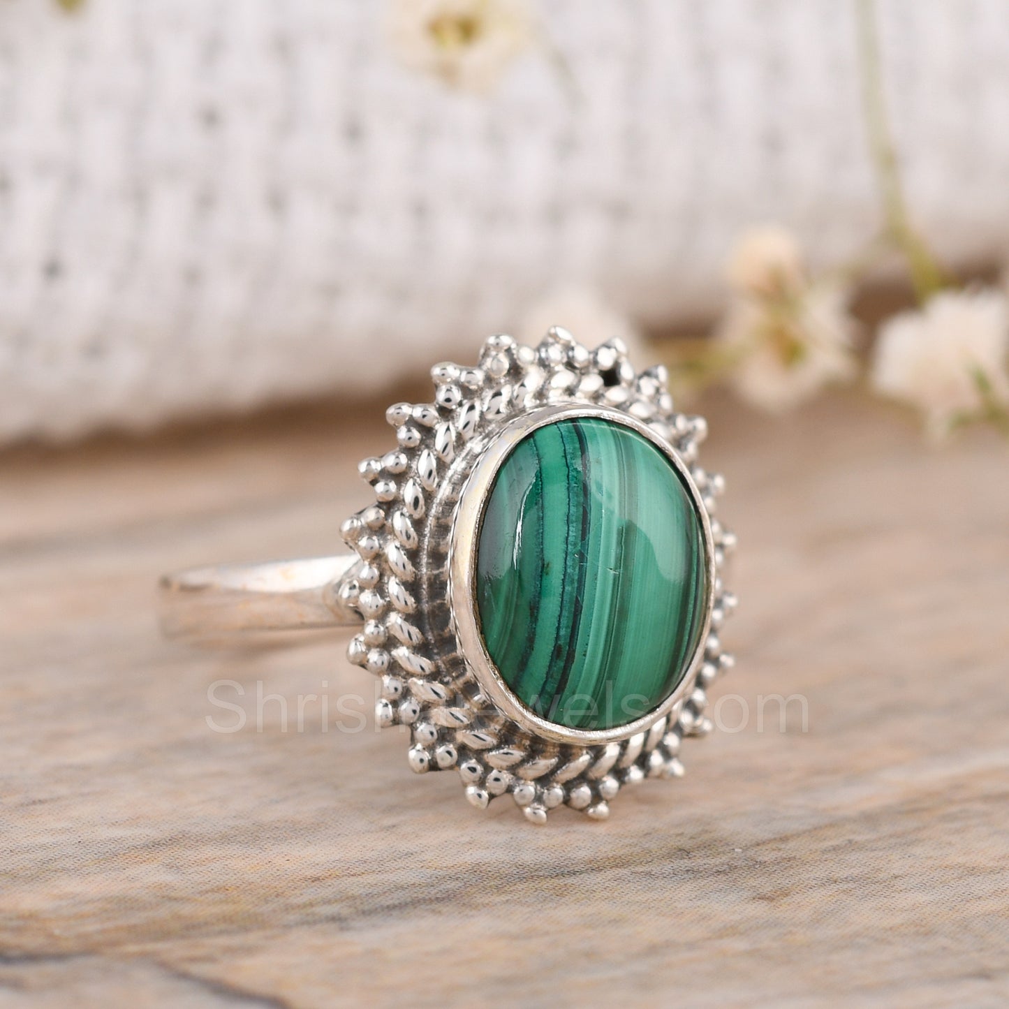 Malachite Oval Shape 925 Silver Ring - Shrisha Jewels - SJRG-10042