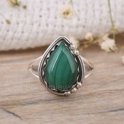 Malachite Pear Shape 925 Silver Ring - Shrisha Jewels - SJRG-10041