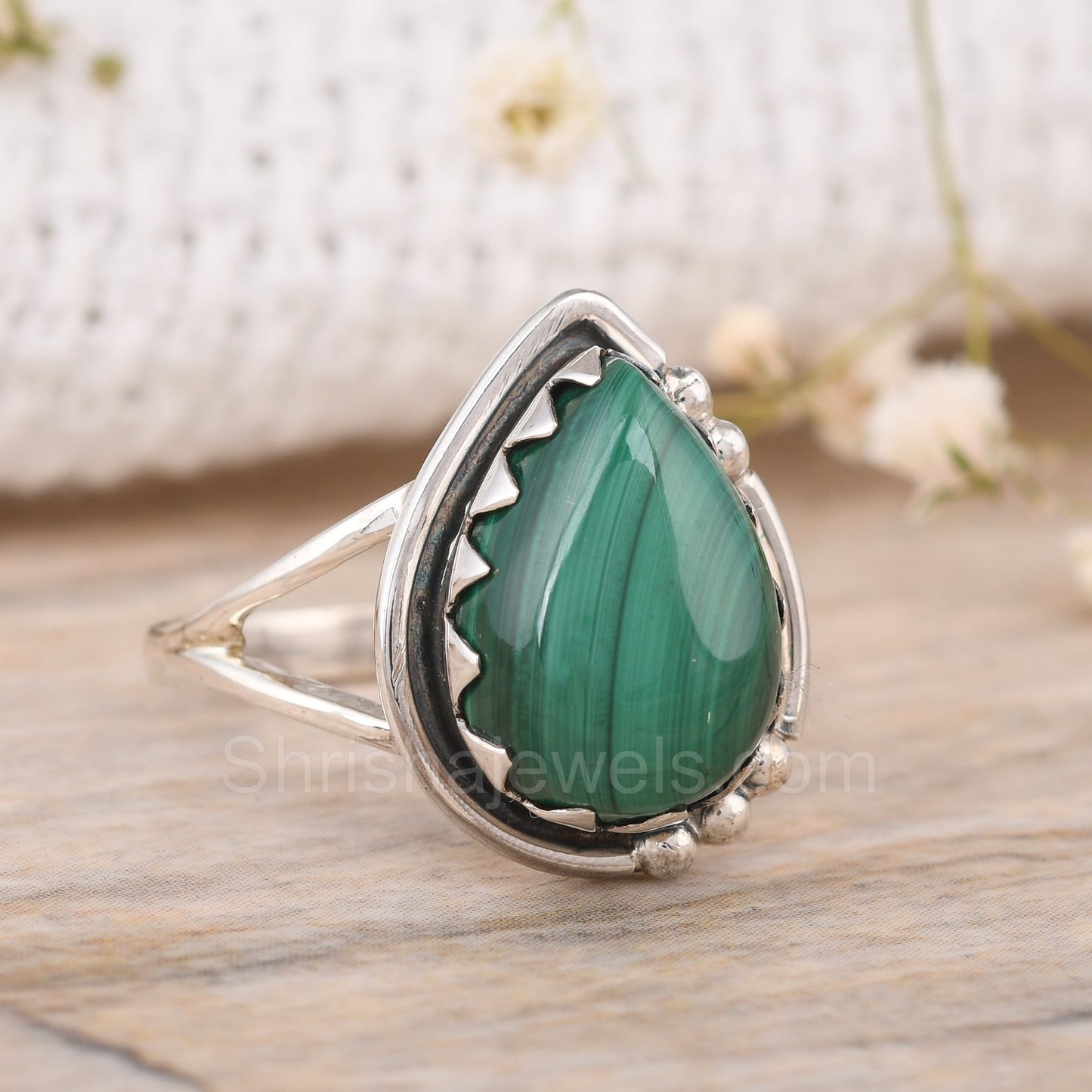 Malachite Pear Shape 925 Silver Ring - Shrisha Jewels - SJRG-10041