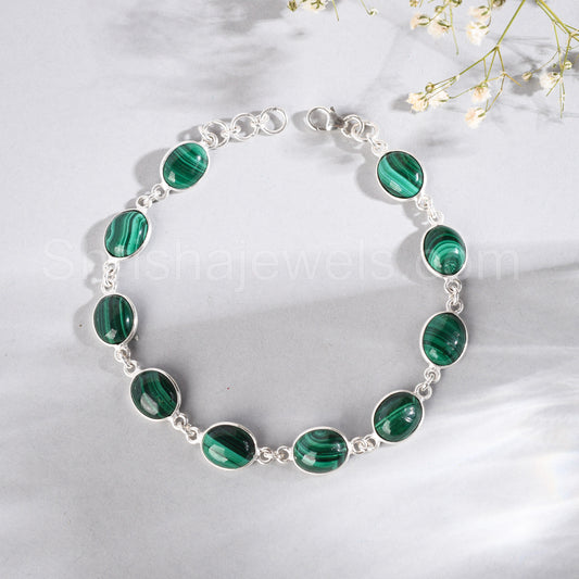 Malachite 925 Sterling Silver Bracelet - Shrisha Jewels - SJBR-10061