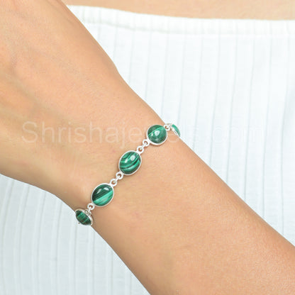 Malachite 925 Sterling Silver Bracelet - Shrisha Jewels - SJBR-10061