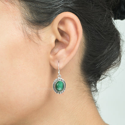 Malachite 925 Sterling Silver Earrings - Shrisha Jewels - SJER-10019