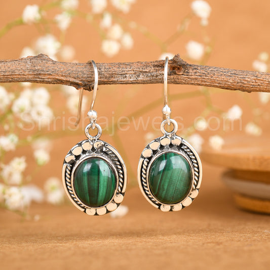 Malachite 925 Sterling Silver Earrings - Shrisha Jewels - SJER-10019