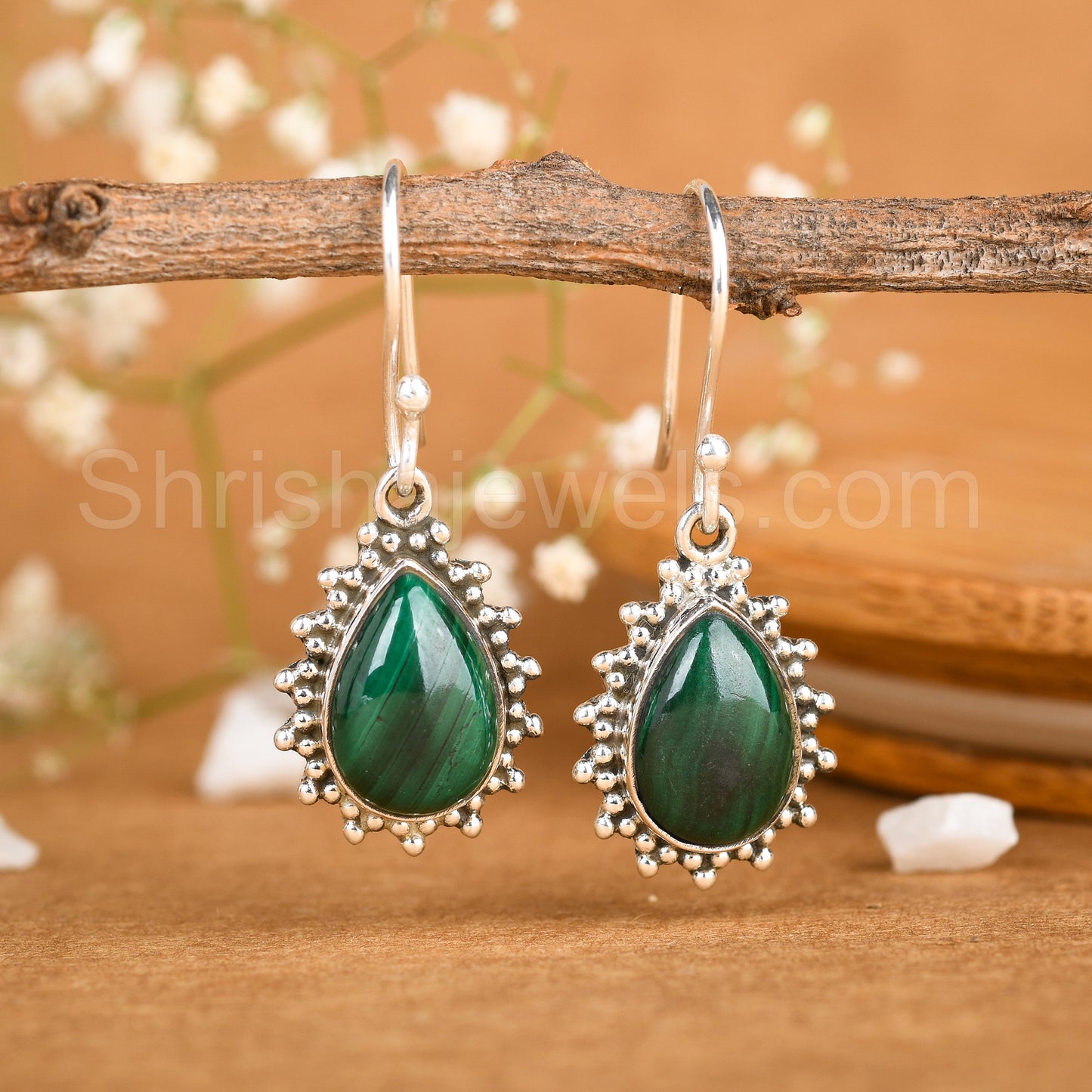 Malachite 925 Sterling Silver Earrings - Shrisha Jewels - SJER-10041