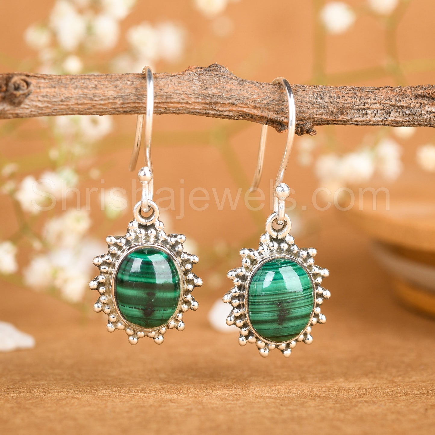 Malachite 925 Sterling Silver Earrings - Shrisha Jewels - SJER-10042