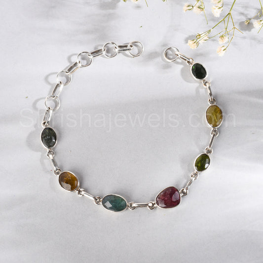 Multi Tourmaline 925 Sterling Silver Bracelet - Shrisha Jewels - SJBR-10069