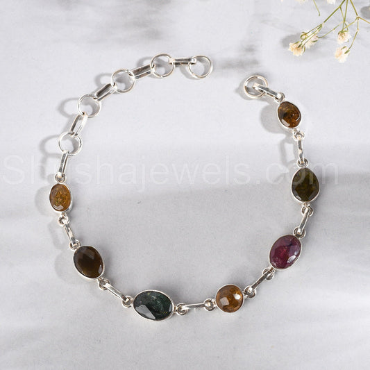 Multi Tourmaline 925 Sterling Silver Bracelet - Shrisha Jewels - SJBR-10070