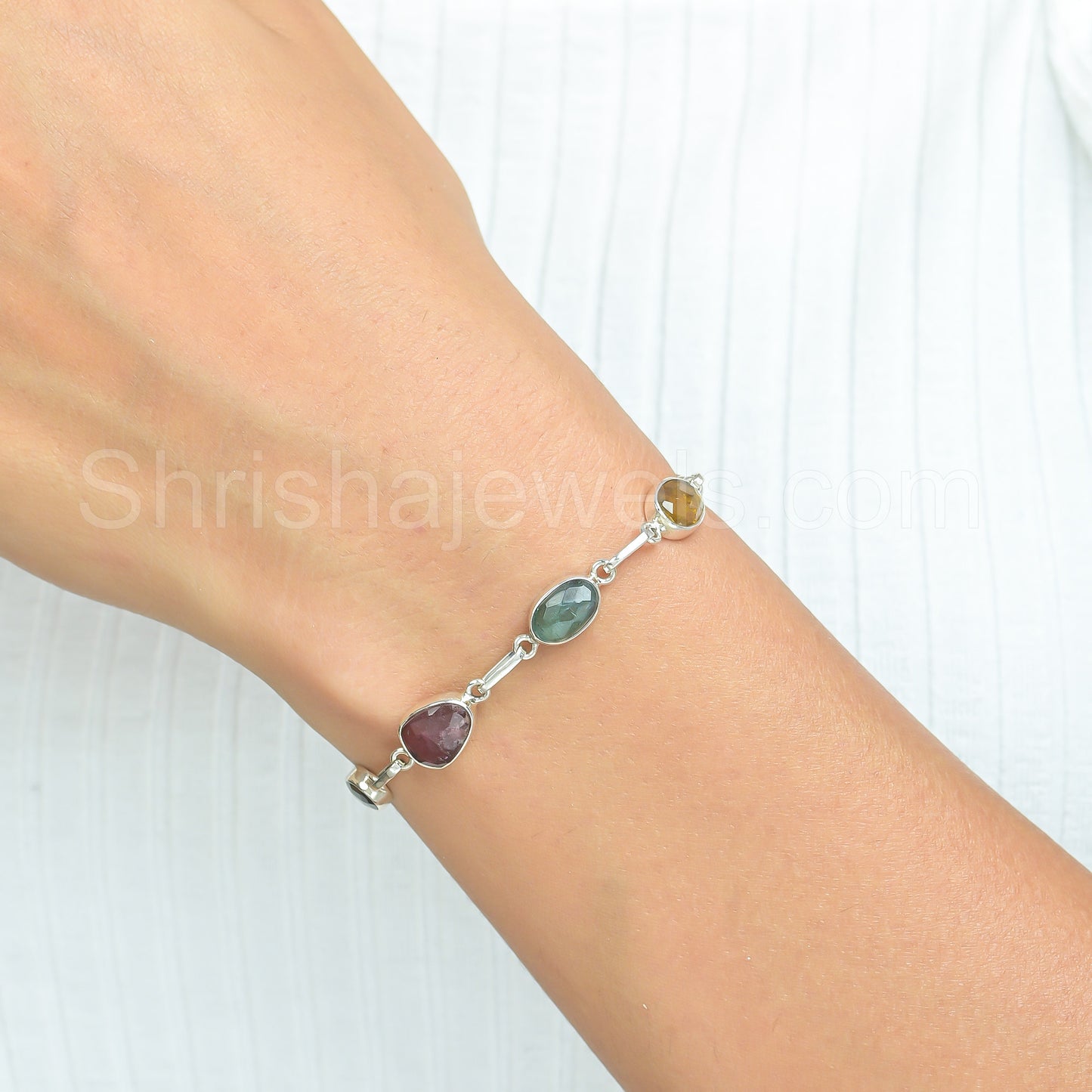 Multi Tourmaline 925 Sterling Silver Bracelet - Shrisha Jewels - SJBR-10070