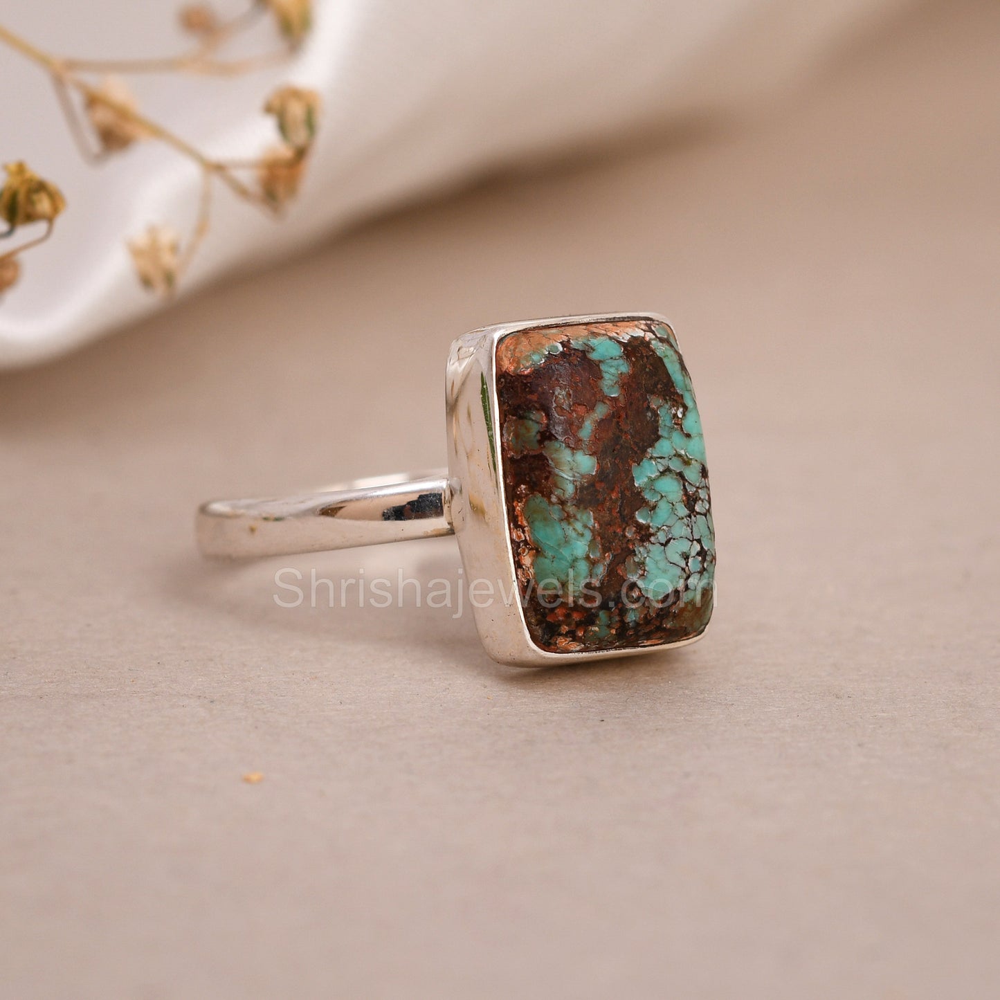 Natural Tibetan Turquoise 925 Sterling Silver Ring SIZE - 9 US - One of Kind Ring - Shrisha Jewels - SJOFK- 10019