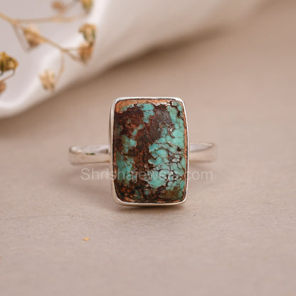 Natural Tibetan Turquoise 925 Sterling Silver Ring SIZE - 9 US - One of Kind Ring - Shrisha Jewels - SJOFK- 10019