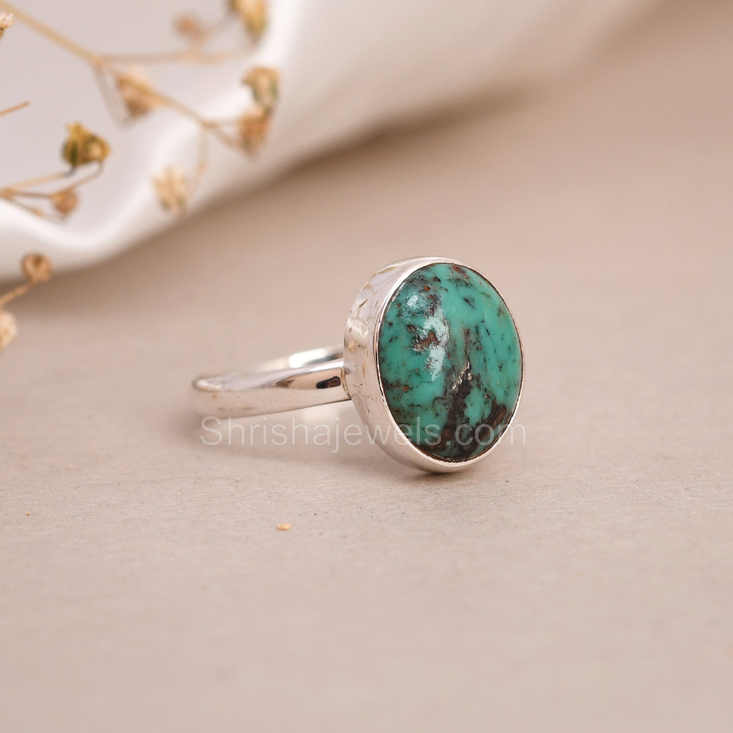 Natural Tibetan Turquoise 925 Sterling Silver Ring SIZE - 8 US - One of Kind Ring - Shrisha Jewels - SJOFK- 10016