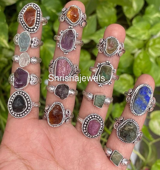 Wholesale Rough Gemstone Rings in 925 Sterling Silver Handmade Natural Stone Jewelry