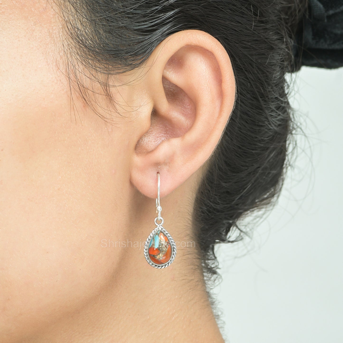 Orange Copper Turquoise 925 Sterling Silver Earrings - Shrisha Jewels - SJER-10036