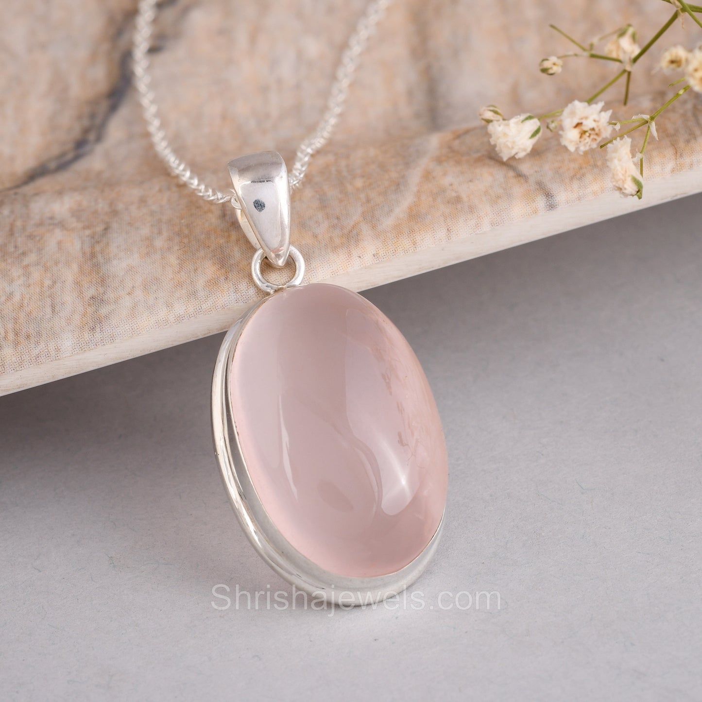 Rose Quartz 925 Sterling Silver Pendant  - One of Kind Ring - Shrisha Jewels - SJPD-10020