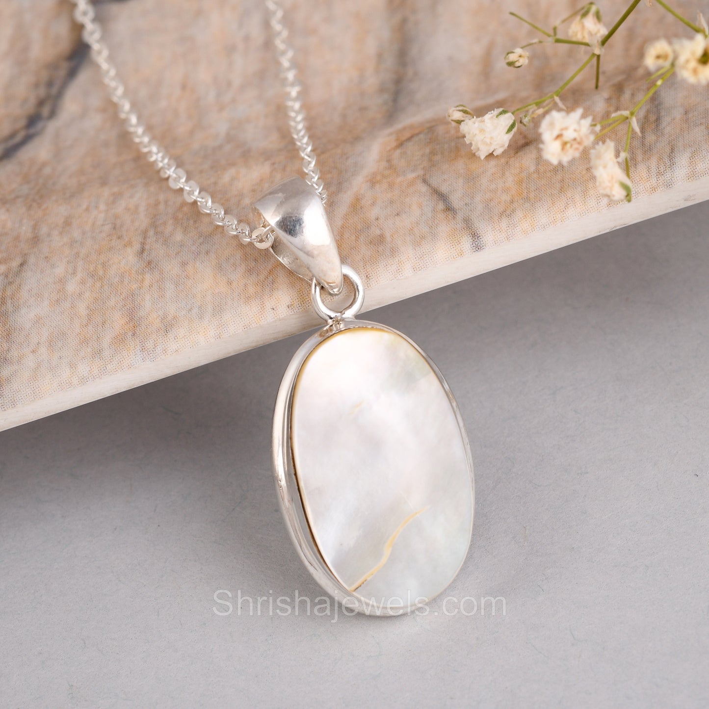 Mother Of Pearl 925 Sterling Silver Pendant  - One of Kind Ring - Shrisha Jewels - SJPD-10016